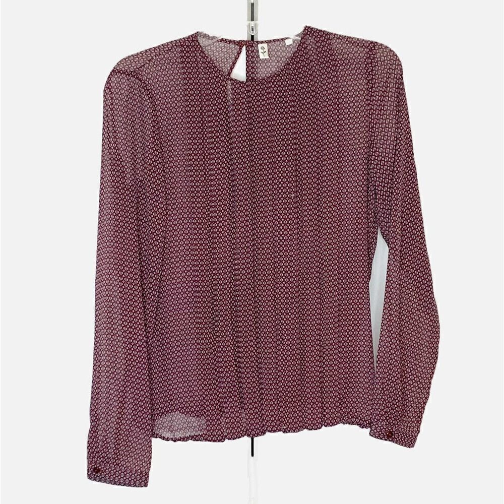 Seidensticker Blouse Women’s Long Sleeve Maroon Pleated Front Top Size 34 Small - Picture 3 of 12